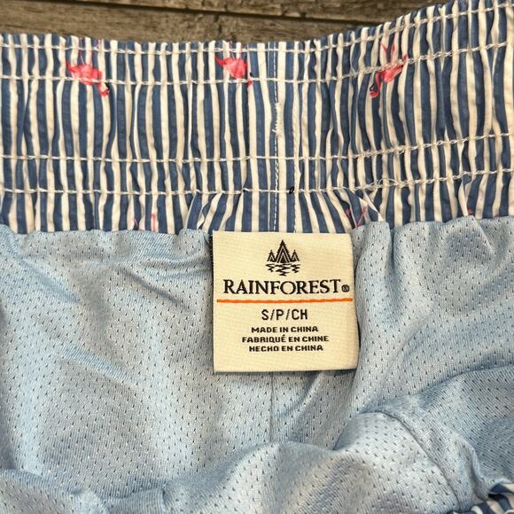 Rainforest Stripe Flamingo Print Seersucker 7" Swim Trunks Mens Size‎ Small NWT - Picture 3 of 14